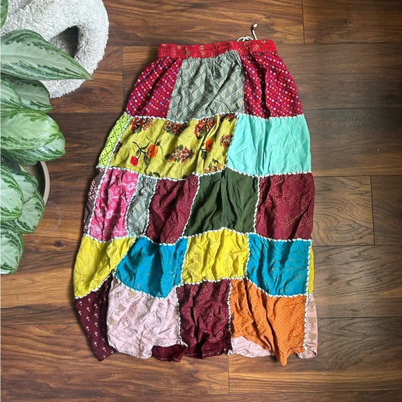 Long Patchwork Flowy Hippy Skirt - Picture 2 of 3